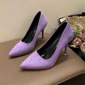 Elegant Lavender Suede PU Leather Women's Heels